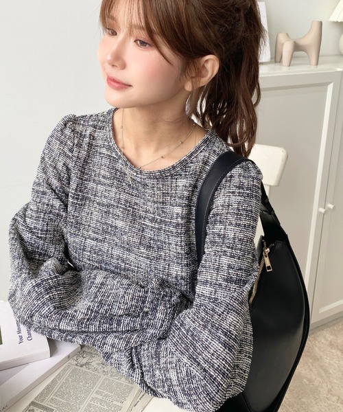 セール】ボリュームスリーブカラーツイードプルオーバー（シャツ