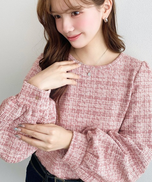 セール】ボリュームスリーブカラーツイードプルオーバー（シャツ