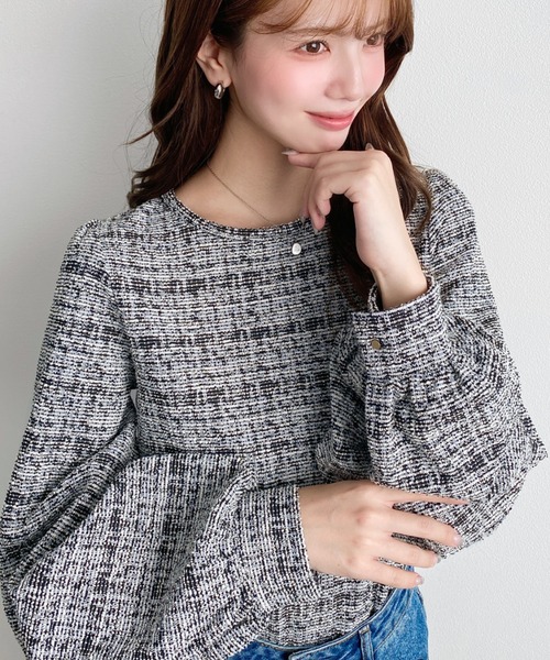 セール】ボリュームスリーブカラーツイードプルオーバー（シャツ