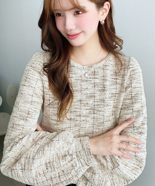 セール】ボリュームスリーブカラーツイードプルオーバー（シャツ