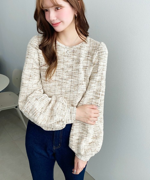 セール】ボリュームスリーブカラーツイードプルオーバー（シャツ