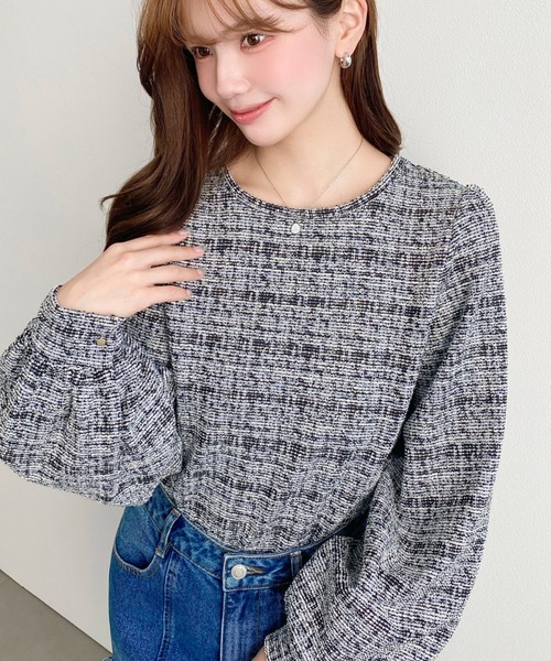 セール】ボリュームスリーブカラーツイードプルオーバー（シャツ