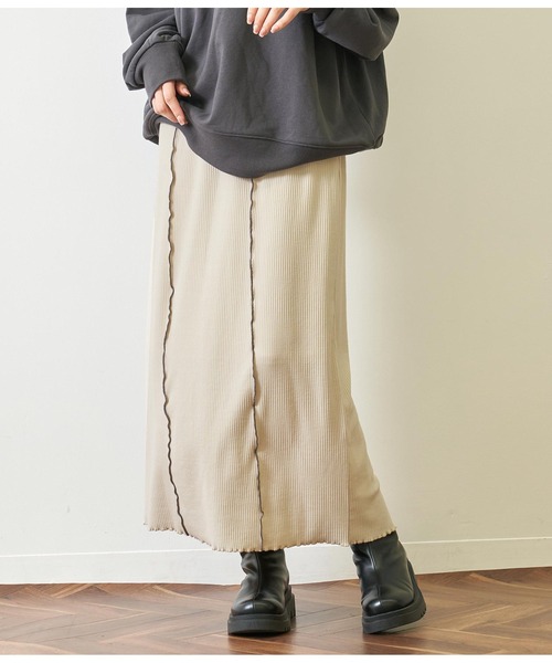 ANAP（アナップ）の「カットリブメロー配色ナロースカート（スカート・レディース・ブラック/グリーン/アイボリー・FREE）」の2枚目の写真