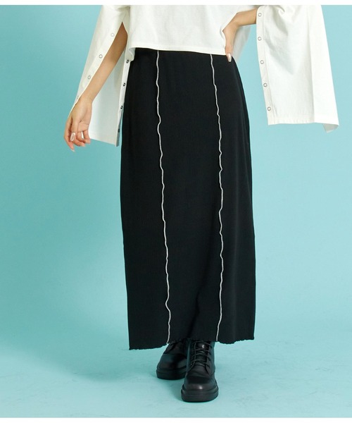 ANAP（アナップ）の「カットリブメロー配色ナロースカート（スカート・レディース・ブラック/グリーン/アイボリー・FREE）」の3枚目の写真