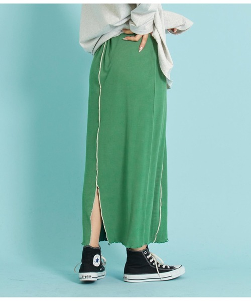 ANAP（アナップ）の「カットリブメロー配色ナロースカート（スカート・レディース・ブラック/グリーン/アイボリー・FREE）」の6枚目の写真