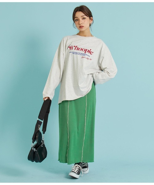 ANAP（アナップ）の「カットリブメロー配色ナロースカート（スカート・レディース・ブラック/グリーン/アイボリー・FREE）」の5枚目の写真