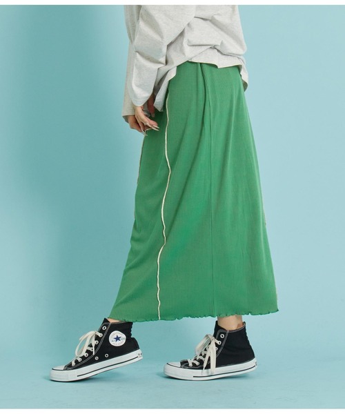 ANAP（アナップ）の「カットリブメロー配色ナロースカート（スカート・レディース・ブラック/グリーン/アイボリー・FREE）」の10枚目の写真