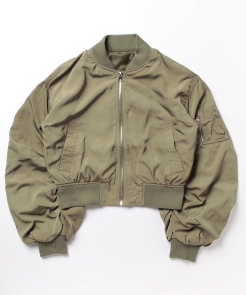 STYLEBLOCK（スタイルブロック）の「EツイルショートMA1ブルゾン（MA-1・レディース・アイボリー/ライトグレー/ブラック/カーキ・M）」の4枚目の写真