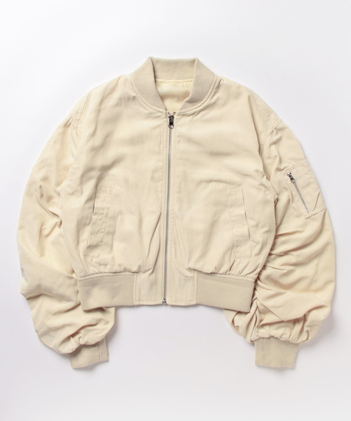 STYLEBLOCK（スタイルブロック）の「EツイルショートMA1ブルゾン（MA-1・レディース・アイボリー/ライトグレー/ブラック/カーキ・M）」の2枚目の写真