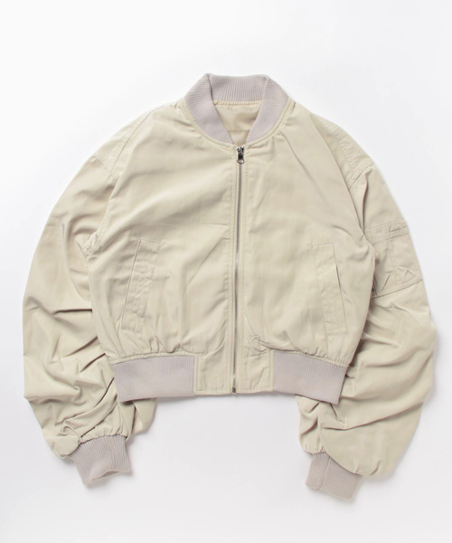 STYLEBLOCK（スタイルブロック）の「EツイルショートMA1ブルゾン（MA-1・レディース・アイボリー/ライトグレー/ブラック/カーキ・M）」の3枚目の写真