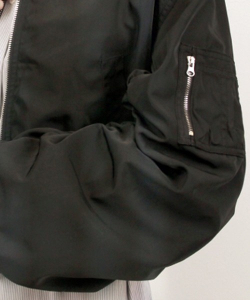 STYLEBLOCK（スタイルブロック）の「EツイルショートMA1ブルゾン（MA-1・レディース・アイボリー/ライトグレー/ブラック/カーキ・M）」の10枚目の写真