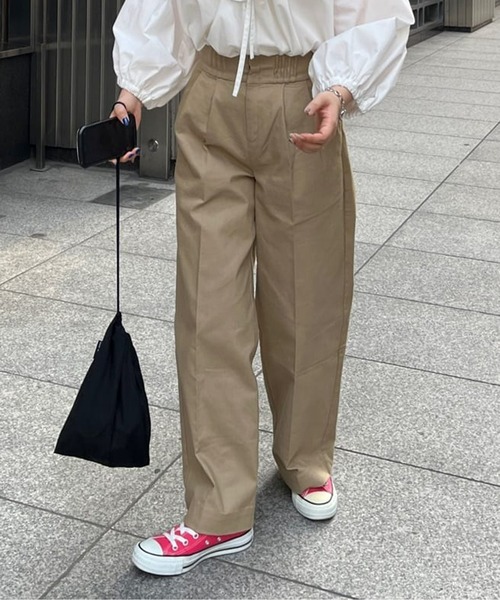 CPCM(シーピーシーエム)の「ウエストピンタックパンツ(チノパンツ・レディース・ベージュ/ブラック・FREE)」の2枚目の写真