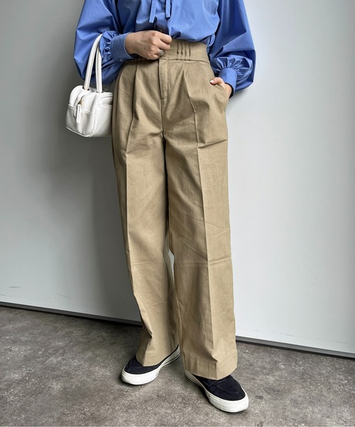 CPCM(シーピーシーエム)の「ウエストピンタックパンツ(チノパンツ・レディース・ベージュ/ブラック・FREE)」の3枚目の写真