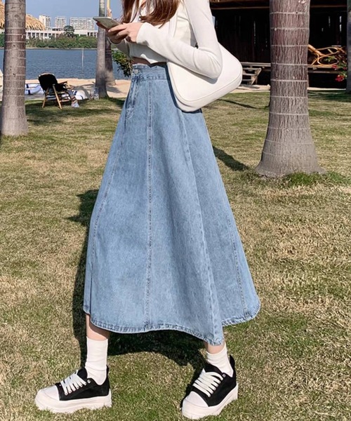 pumpkin port（パンプキンポート）の「デニムフレアースカート（デニムスカート・レディース・ライトブルー/インディゴブルー・MEDIUM）」の8枚目の写真