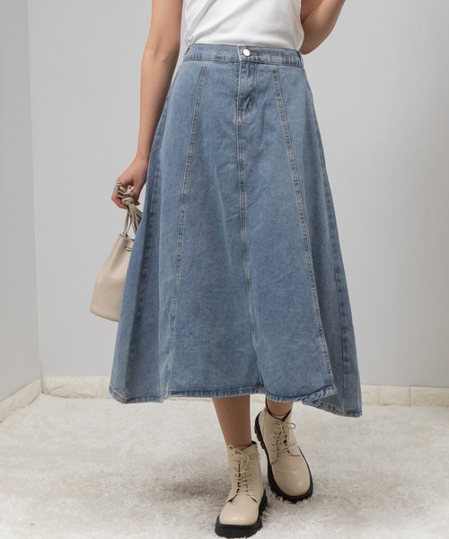 pumpkin port（パンプキンポート）の「デニムフレアースカート（デニムスカート・レディース・ライトブルー/インディゴブルー・MEDIUM）」の12枚目の写真
