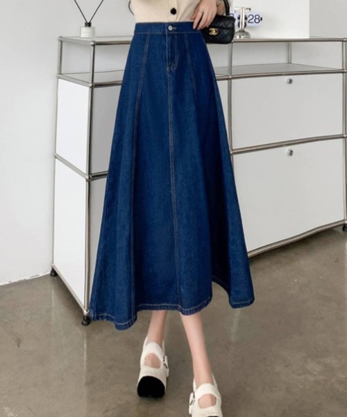 pumpkin port（パンプキンポート）の「デニムフレアースカート（デニムスカート・レディース・ライトブルー/インディゴブルー・MEDIUM）」の16枚目の写真