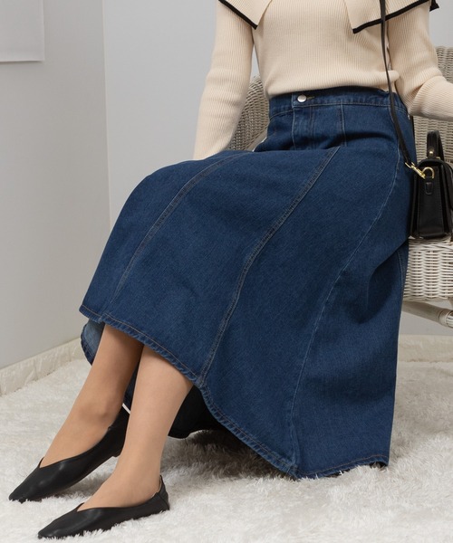 pumpkin port（パンプキンポート）の「デニムフレアースカート（デニムスカート・レディース・ライトブルー/インディゴブルー・MEDIUM）」の17枚目の写真