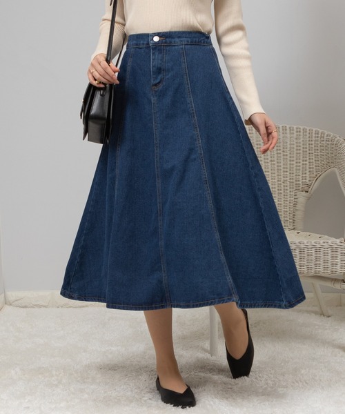 pumpkin port（パンプキンポート）の「デニムフレアースカート（デニムスカート・レディース・ライトブルー/インディゴブルー・MEDIUM）」の18枚目の写真