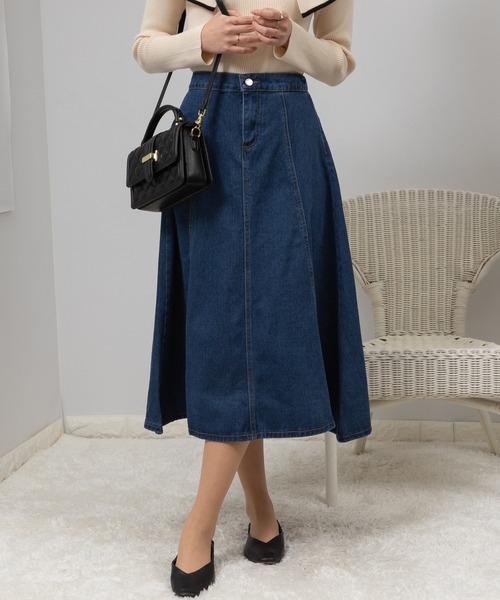 pumpkin port（パンプキンポート）の「デニムフレアースカート（デニムスカート・レディース・ライトブルー/インディゴブルー・MEDIUM）」の19枚目の写真
