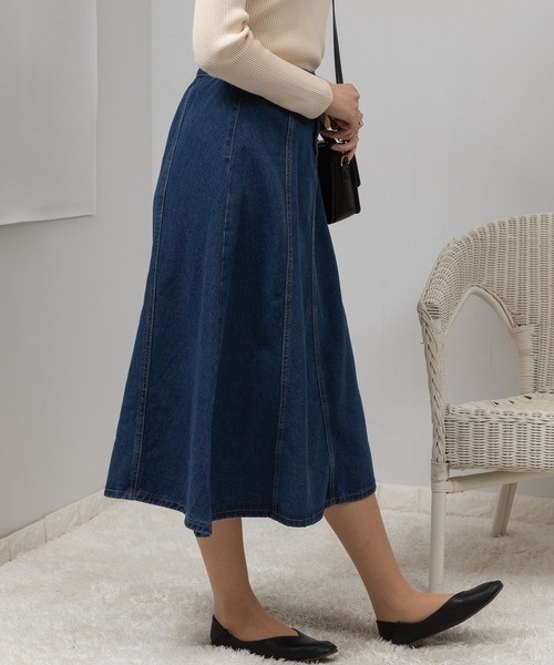 pumpkin port（パンプキンポート）の「デニムフレアースカート（デニムスカート・レディース・ライトブルー/インディゴブルー・MEDIUM）」の20枚目の写真