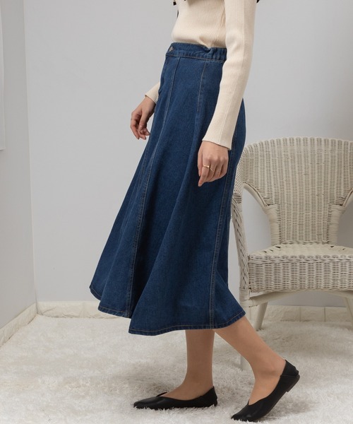 pumpkin port（パンプキンポート）の「デニムフレアースカート（デニムスカート・レディース・ライトブルー/インディゴブルー・MEDIUM）」の21枚目の写真