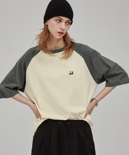 EMMA CLOTHES(エマクローズ)の「チェーン刺繍ルーズラグランスリーブ半袖Tシャツ EMMA CLOTHES(Tシャツ/カットソー・メンズ・スミクロ/モカ/グリーン/ダークネイビー/ブルーグレー/ダークオレンジ/ブラック/チャコール/ライトグリーン/レッド・L/M)」の11枚目の写真