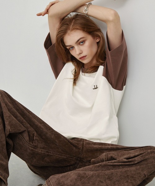 EMMA CLOTHES(エマクローズ)の「チェーン刺繍ルーズラグランスリーブ半袖Tシャツ EMMA CLOTHES(Tシャツ/カットソー・メンズ・スミクロ/モカ/グリーン/ダークネイビー/ブルーグレー/ダークオレンジ/ブラック/チャコール/ライトグリーン/レッド・L/M)」の17枚目の写真