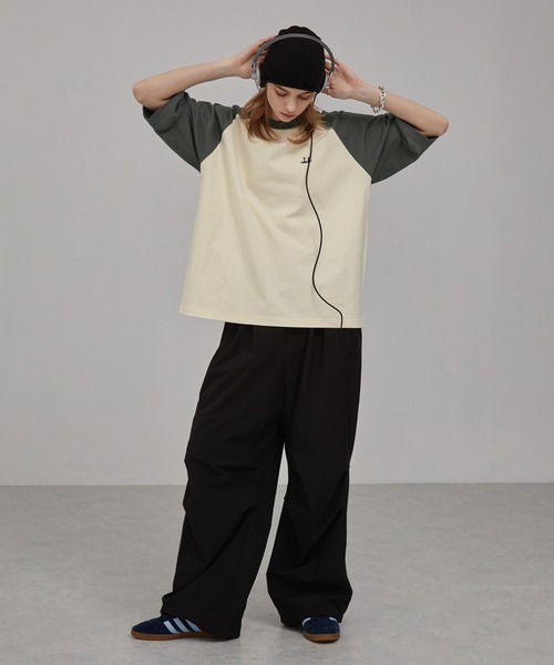 EMMA CLOTHES(エマクローズ)の「チェーン刺繍ルーズラグランスリーブ半袖Tシャツ EMMA CLOTHES(Tシャツ/カットソー・メンズ・スミクロ/モカ/グリーン/ダークネイビー/ブルーグレー/ダークオレンジ/ブラック/チャコール/ライトグリーン/レッド・L/M)」の20枚目の写真