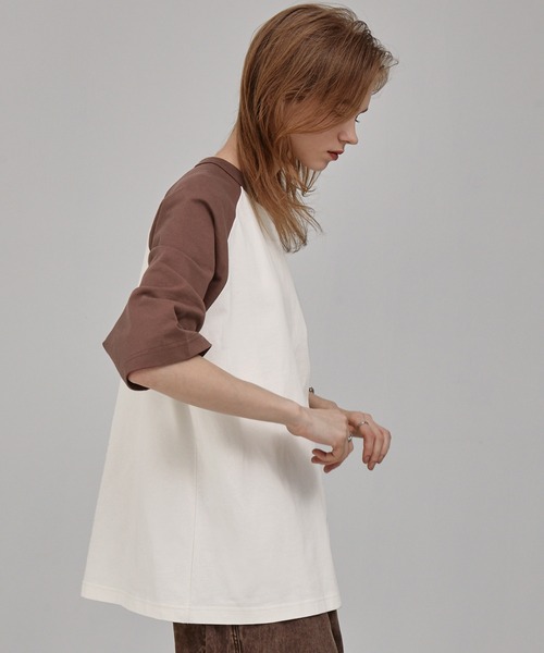 チェーン刺繍ルーズラグランスリーブ半袖Tシャツ EMMA CLOTHES