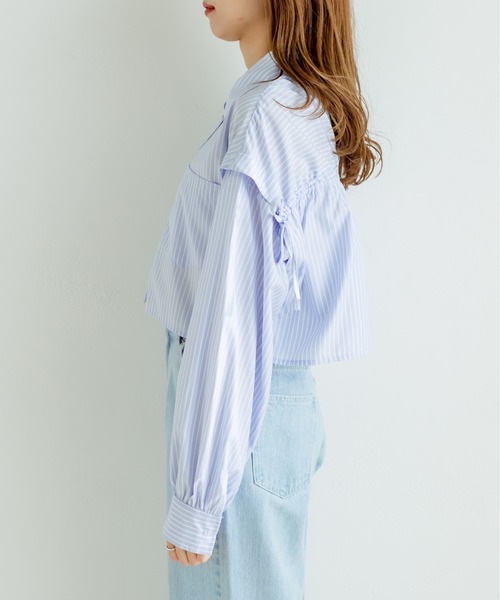 OLIVE des OLIVE（オリーブデオリーブ）の「肩あきクロップドシャツ　1031040160（シャツ/ブラウス・レディース・オフホワイト/サックスブルー/ネイビー/ブラック/ホワイト/ピンク・FREE）」の13枚目の写真