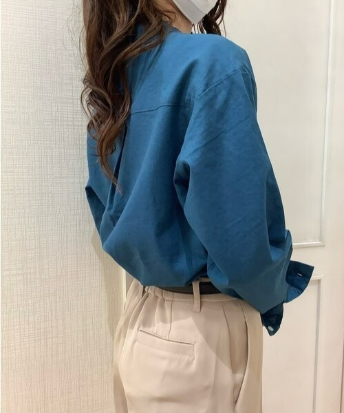 Pitta Re:)(ピッタリ)の「綿麻 バンドカラー 長袖カジュアルシャツ(シャツ/ブラウス・レディース・ラベンダー/ブラック/ライトブルー/ブルーグリーン・M/L/LL)」の21枚目の写真
