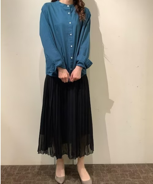 Pitta Re:)(ピッタリ)の「綿麻 バンドカラー 長袖カジュアルシャツ(シャツ/ブラウス・レディース・ラベンダー/ブラック/ライトブルー/ブルーグリーン・M/L/LL)」の9枚目の写真