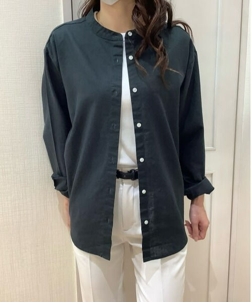 Pitta Re:)(ピッタリ)の「綿麻 バンドカラー 長袖カジュアルシャツ(シャツ/ブラウス・レディース・ラベンダー/ブラック/ライトブルー/ブルーグリーン・M/L/LL)」の15枚目の写真