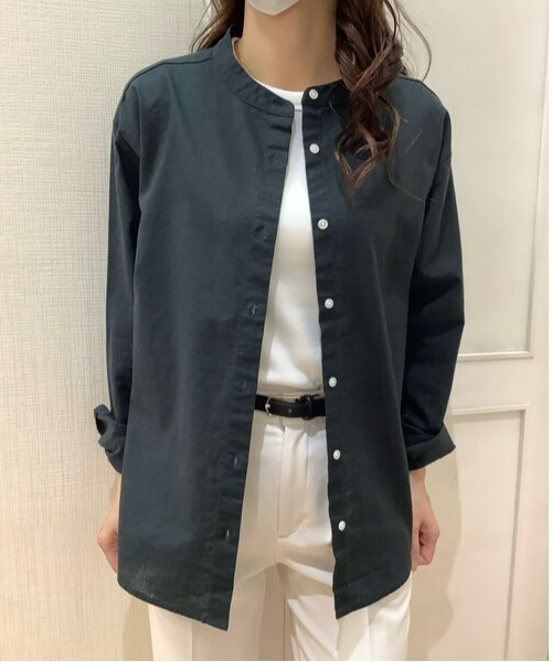 Pitta Re:)(ピッタリ)の「綿麻 バンドカラー 長袖カジュアルシャツ(シャツ/ブラウス・レディース・ラベンダー/ブラック/ライトブルー/ブルーグリーン・M/L/LL)」の16枚目の写真