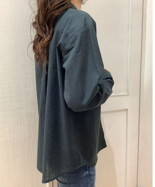 Pitta Re:)(ピッタリ)の「綿麻 バンドカラー 長袖カジュアルシャツ(シャツ/ブラウス・レディース・ラベンダー/ブラック/ライトブルー/ブルーグリーン・M/L/LL)」の12枚目の写真