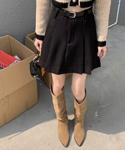 ブラウン プリーツミニスカート ベルト付き gossip!ロサンゼルス スカート ベルト付きプリーツミニスカート