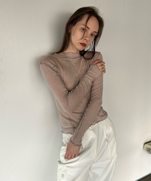 Didot.showroom(ディドット ショールーム)の「【DIDOT.】メロウラインシアーロンT(Tシャツ/カットソー・レディース・モカ/ブラック/ベージュ/ホワイト・FREE)」の4枚目の写真