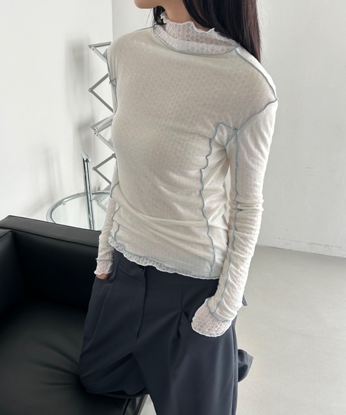 Didot.showroom(ディドット ショールーム)の「【DIDOT.】メロウラインシアーロンT(Tシャツ/カットソー・レディース・モカ/ブラック/ベージュ/ホワイト・FREE)」の2枚目の写真
