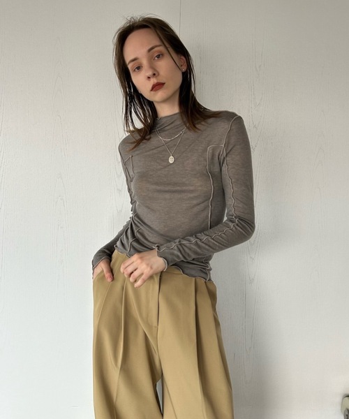 Didot.showroom(ディドット ショールーム)の「【DIDOT.】メロウラインシアーロンT(Tシャツ/カットソー・レディース・モカ/ブラック/ベージュ/ホワイト・FREE)」の1枚目の写真