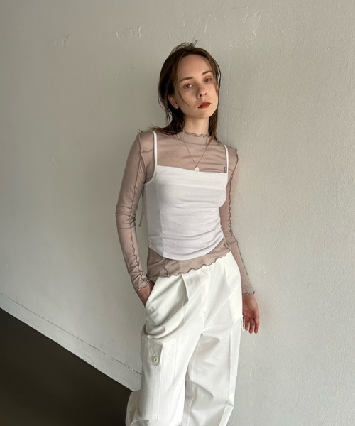 Didot.showroom(ディドット ショールーム)の「【DIDOT.】メロウラインシアーロンT(Tシャツ/カットソー・レディース・モカ/ブラック/ベージュ/ホワイト・FREE)」の9枚目の写真