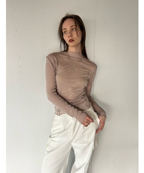 Didot.showroom(ディドット ショールーム)の「【DIDOT.】メロウラインシアーロンT(Tシャツ/カットソー・レディース・モカ/ブラック/ベージュ/ホワイト・FREE)」の7枚目の写真