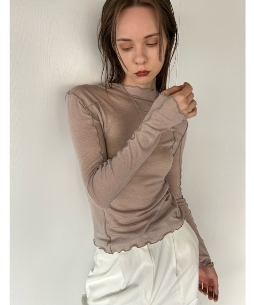 Didot.showroom(ディドット ショールーム)の「【DIDOT.】メロウラインシアーロンT(Tシャツ/カットソー・レディース・モカ/ブラック/ベージュ/ホワイト・FREE)」の6枚目の写真