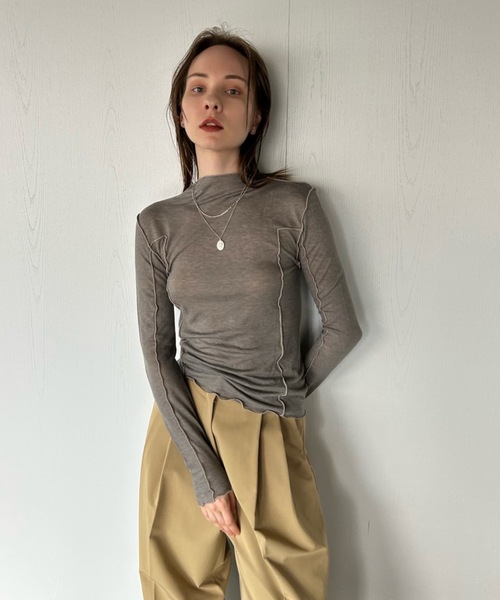 Didot.showroom(ディドット ショールーム)の「【DIDOT.】メロウラインシアーロンT(Tシャツ/カットソー・レディース・モカ/ブラック/ベージュ/ホワイト・FREE)」の16枚目の写真