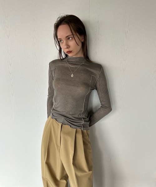 Didot.showroom(ディドット ショールーム)の「【DIDOT.】メロウラインシアーロンT(Tシャツ/カットソー・レディース・モカ/ブラック/ベージュ/ホワイト・FREE)」の17枚目の写真