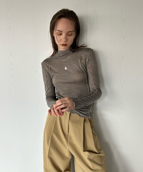 Didot.showroom(ディドット ショールーム)の「【DIDOT.】メロウラインシアーロンT(Tシャツ/カットソー・レディース・モカ/ブラック/ベージュ/ホワイト・FREE)」の18枚目の写真