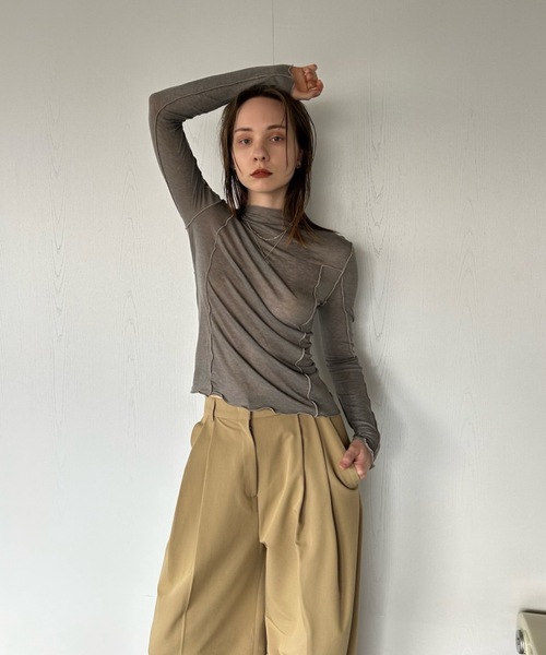 Didot.showroom(ディドット ショールーム)の「【DIDOT.】メロウラインシアーロンT(Tシャツ/カットソー・レディース・モカ/ブラック/ベージュ/ホワイト・FREE)」の21枚目の写真