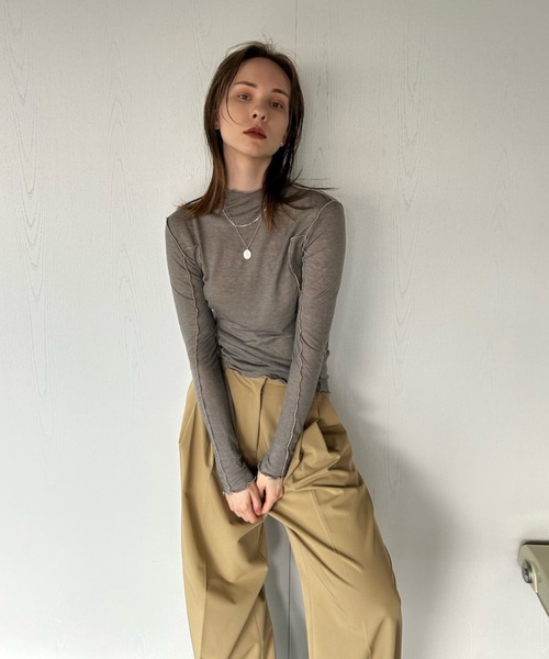 Didot.showroom(ディドット ショールーム)の「【DIDOT.】メロウラインシアーロンT(Tシャツ/カットソー・レディース・モカ/ブラック/ベージュ/ホワイト・FREE)」の22枚目の写真