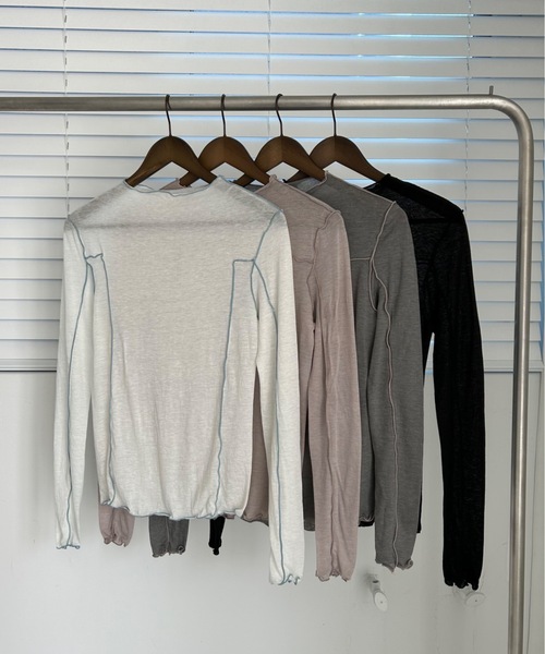 Didot.showroom(ディドット ショールーム)の「【DIDOT.】メロウラインシアーロンT(Tシャツ/カットソー・レディース・モカ/ブラック/ベージュ/ホワイト・FREE)」の5枚目の写真