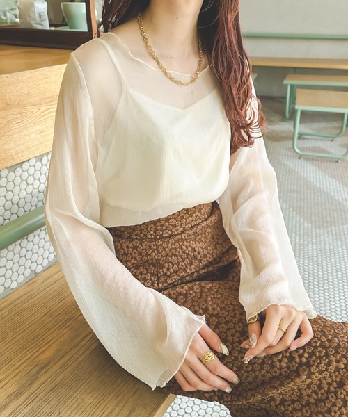 Ambre Neige(アンブルネージュ)の「【セットアイテム】キャミ付きシアーブラウス/WEB/EC限定商品(シャツ/ブラウス・レディース・アイボリー/ブラック/モカ/ピンク/ダークブラウン・FREE)」の1枚目の写真