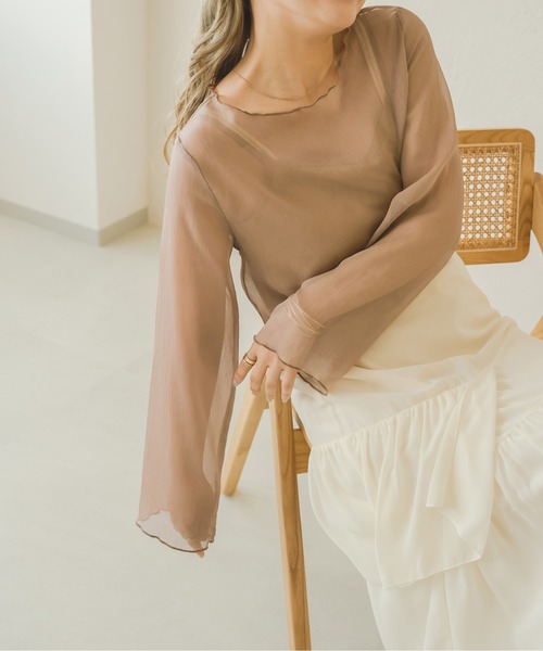 Ambre Neige(アンブルネージュ)の「【セットアイテム】キャミ付きシアーブラウス/WEB/EC限定商品(シャツ/ブラウス・レディース・アイボリー/ブラック/モカ/ピンク/ダークブラウン・FREE)」の4枚目の写真